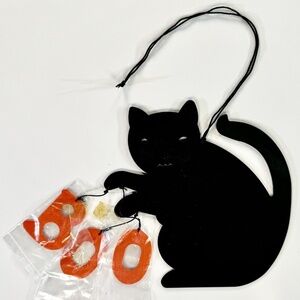 Vintage Black Cat Boo Metal Silhouette Ornament Halloween New Orange